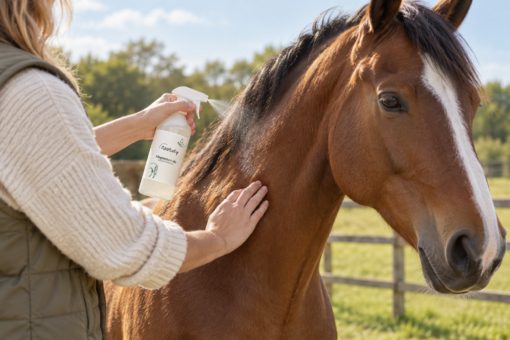 Natuly Magnesiumolie aanbrengen op de huid van een paard