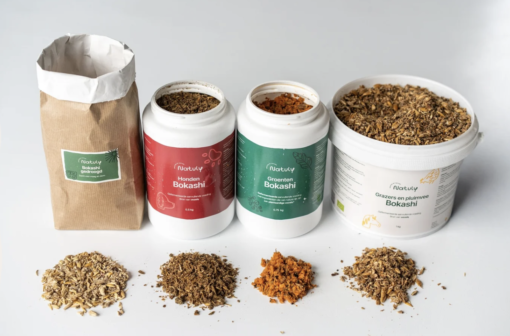 Vergelijking van Natuly Bokashi Gedroogd, Honden Bokashi, Groenten Bokashi en Bokashi voor grazers en pluimvee