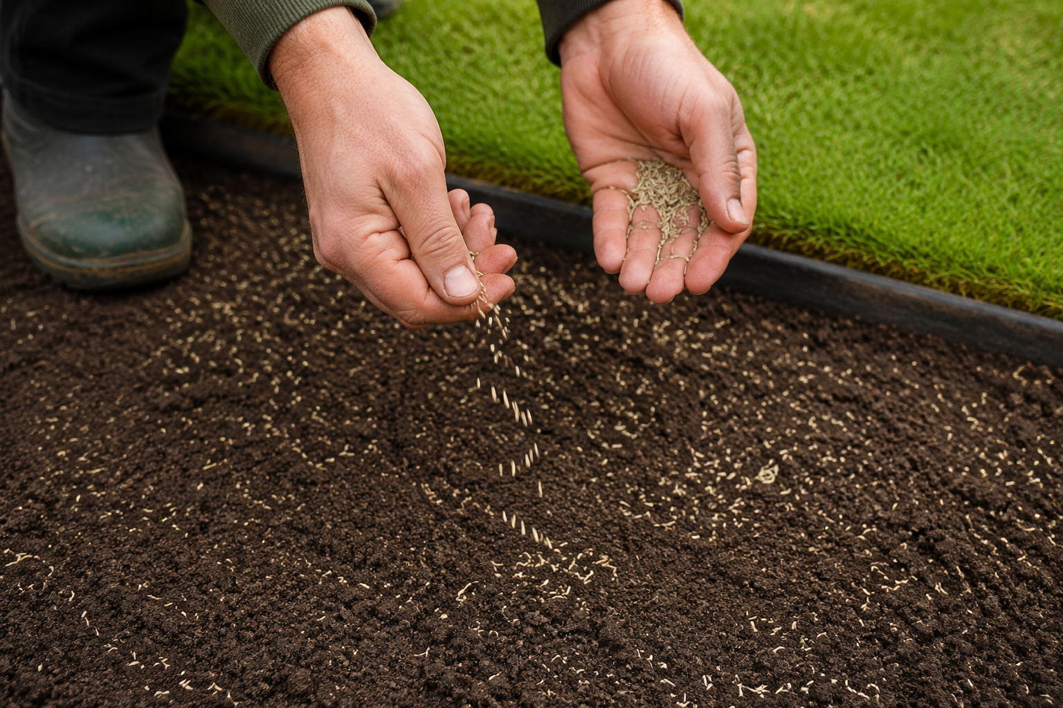 Biologisch graszaad gelijkmatig met de hand zaaien