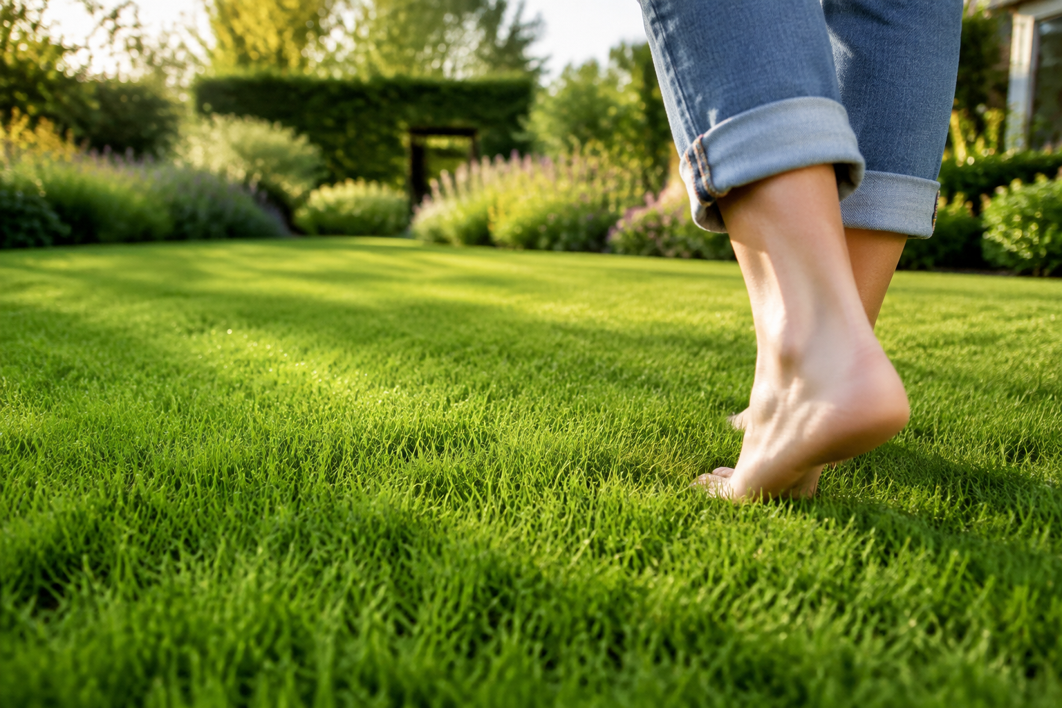 Zacht gazon aangelegd met biologisch graszaad