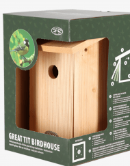 Foto van een Nestkast Koolmees in cadeau verpakking verkrijgbaar bij DeDuurzameTuin.nl