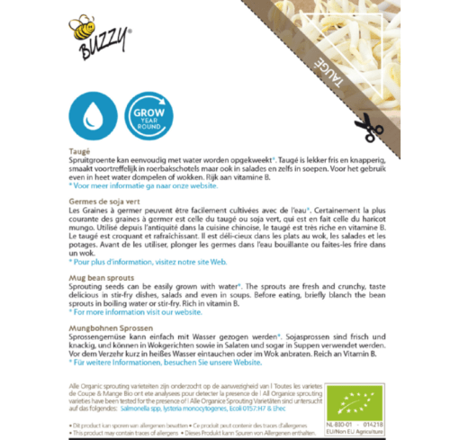 Foto van Buzzy Organic Sprouting Taugé verkrijgbaar bij DeDuurzameTuin.nl
