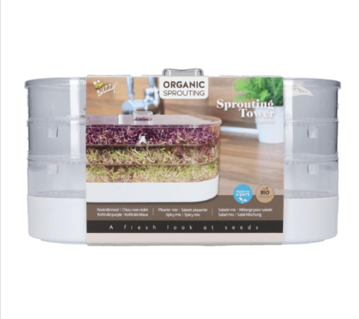 Foto van een Buzzy Organic Sprouting Tower verkrijgbaar bij DeDuurzameTuin.nl