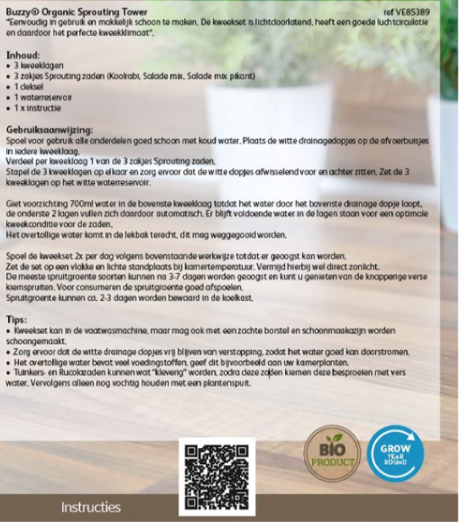 Foto van een Buzzy Organic Sprouting Tower verkrijgbaar bij DeDuurzameTuin.nl
