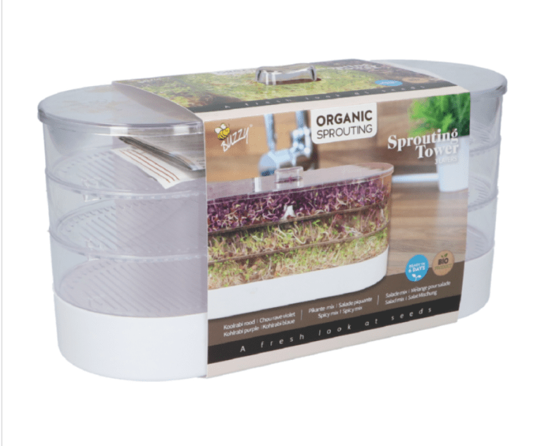 Foto van een Buzzy Organic Sprouting Tower verkrijgbaar bij DeDuurzameTuin.nl