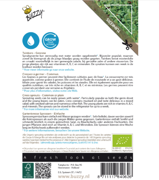 Foto van Buzzy Organic Sprouting Tuinkers verkrijgbaar bij DeDuurzameTuin.nl