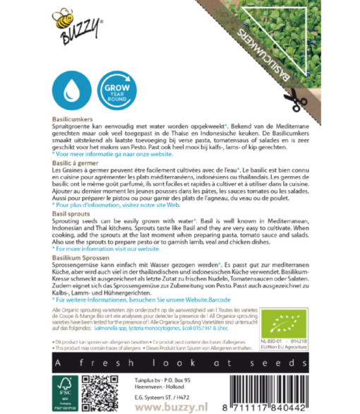 Foto van Buzzy Organic Sprouting Basilicumkers verkrijgbaar bij DeDuurzameTuin.nl