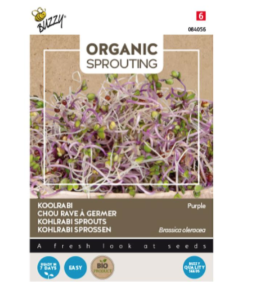 Foto van een zakje Buzzy Organic Sprouting Koolrabi verkrijgbaar bij DeDuurzameTuin.nl