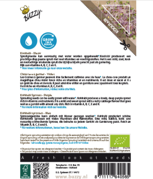 Foto van een zakje Buzzy Organic Sprouting Koolrabi verkrijgbaar bij DeDuurzameTuin.nl