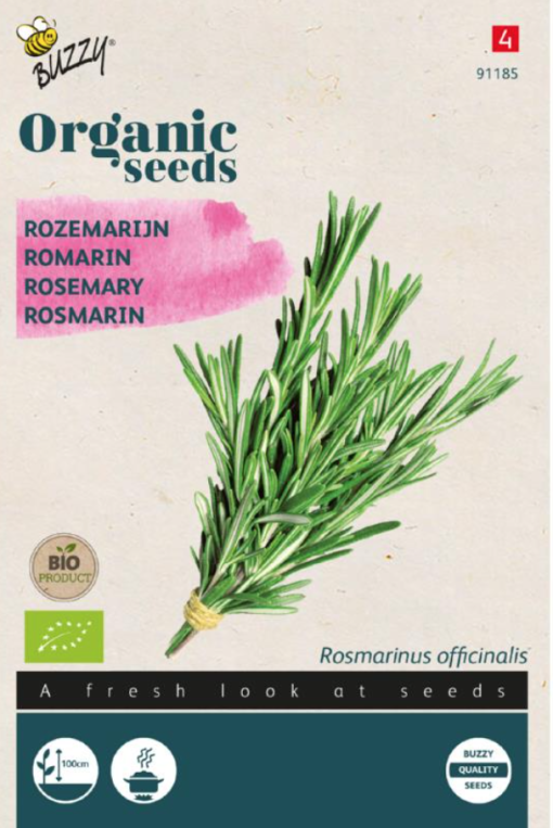 Foto van een zakje Rozemarijn Bio zaden verkrijgbaar bij DeDuurzameTuin.nl