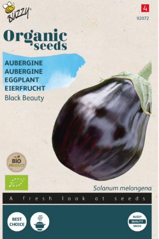 Zakje met zaadjes Aubergine Bio verkrijgbaar bij DeDuurzameTuin.nl