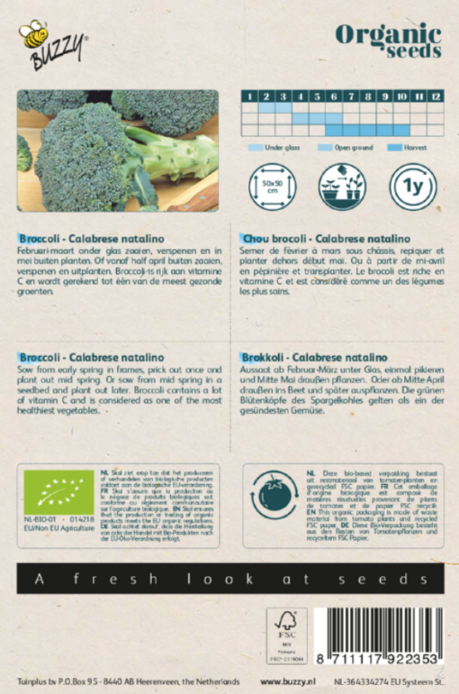 Foto van een zakje Broccoli Calabrese Natalino Bio verkrijgbaar bij DeDuurzameTuin.nl