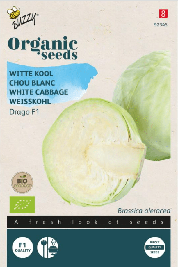 Foto van een zakje Witte kool Drago F1 Bio verkrijgbaar bij DeDuurzameTuin.nl