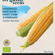Zakje met zaadjes van de SuikerMais Bio Golden Bantam verkrijgbaar bij DeDuurzameTuin.nl