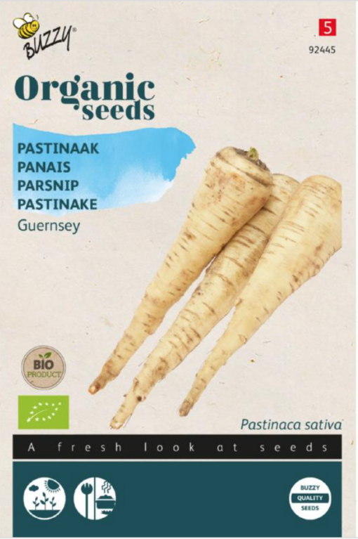 Foto van een zakje Pastinaak Guernsey Bio verkrijgbaar bij DeDuurzameTuin.nl
