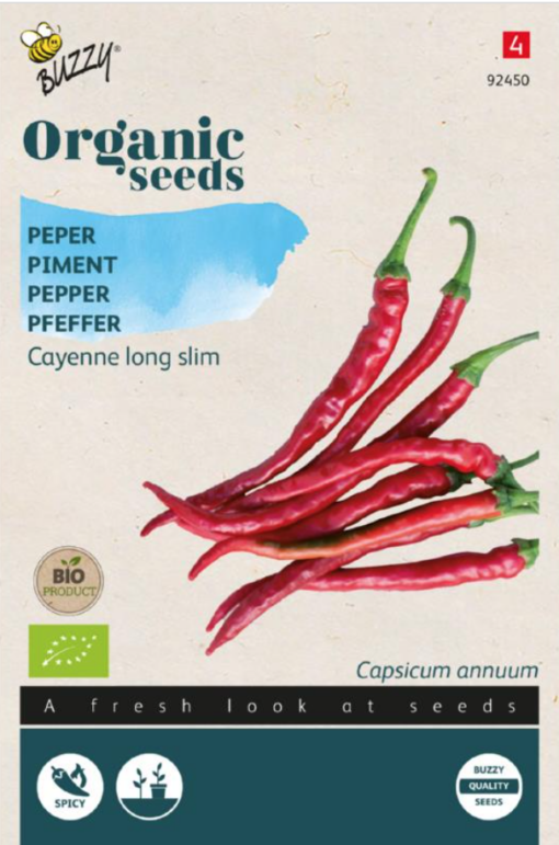 Foto van een zakje Peper Cayenne Bio verkrijgbaar bij DeDuurzameTuin.nl