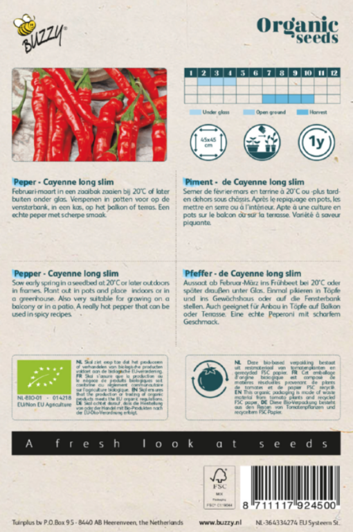 Foto van een zakje Peper Cayenne Bio verkrijgbaar bij DeDuurzameTuin.nl