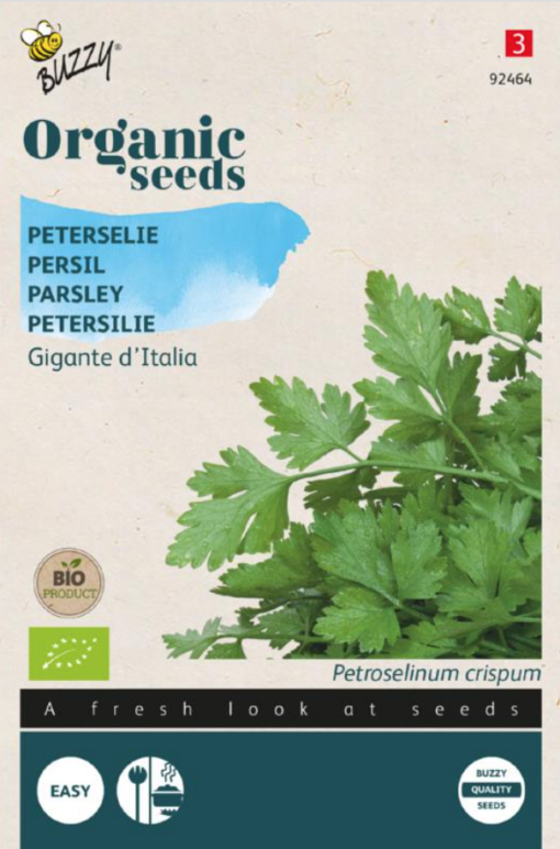 Foto van een zakje Peterselie Gigante d’Italia Bio verkrijgbaar bij DeDuurzameTuin.nl