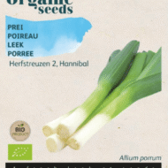 Zakje zaden met Prei Herfstreuzen Hannibal Bio zaden. Verkrijgbaar bij DeDuurzameTuin.nl
