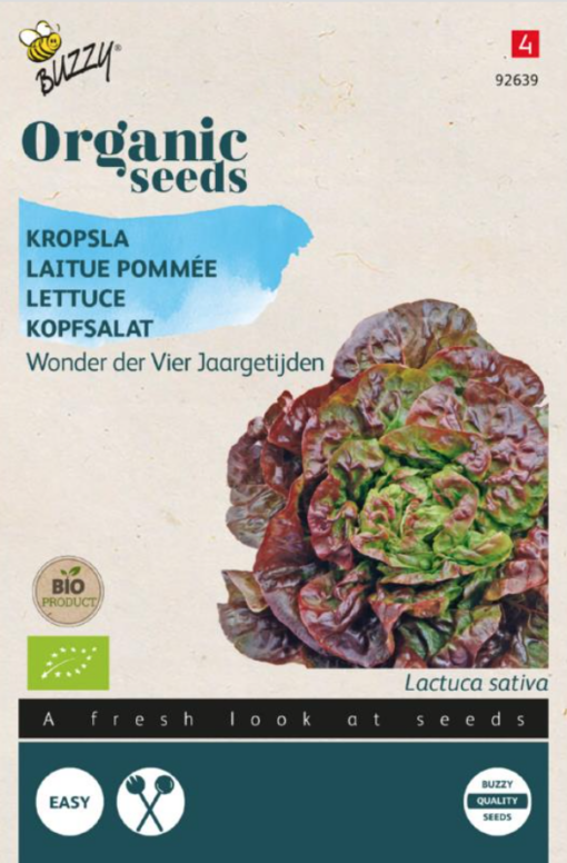 Zakje met zaadjes van de Kropsla Wonder der vier jaargetijden Bio verkrijgbaar bij DeDuurzameTuin.nl