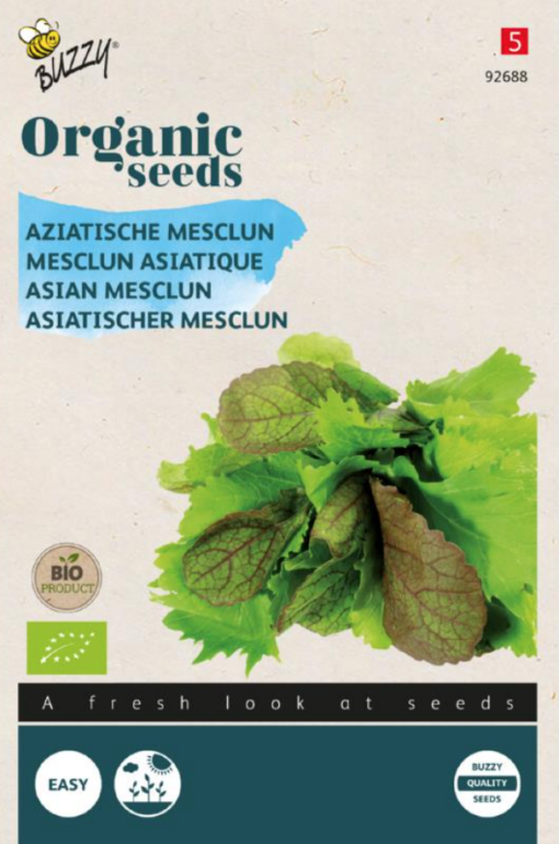 Zakje met Aziatische Mesclun Bio zaden verkrijgbaar bij DeDuurzameTuin.nl