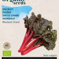 Zakje met Snijbiet Rhubarb Chard Bio zaden, verkrijgbaar bij DeDuurzameTuin.nl