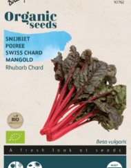 Zakje met Snijbiet Rhubarb Chard Bio zaden, verkrijgbaar bij DeDuurzameTuin.nl