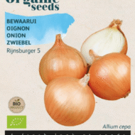Zakje met zaadjes van de Ui Rijnsburger 5 Bio verkrijgbaar bij DeDuurzameTuin.nl