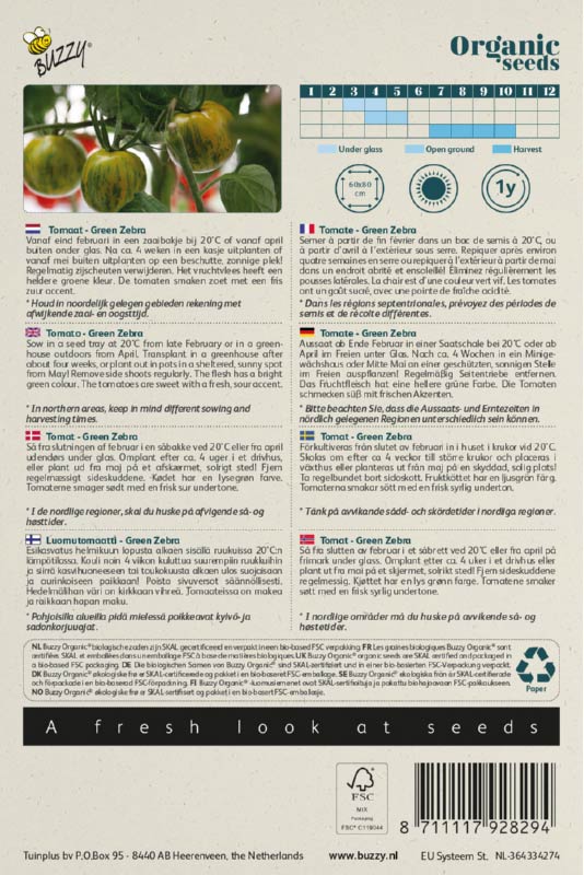 Tomaat Green Zebra achterkant zakje