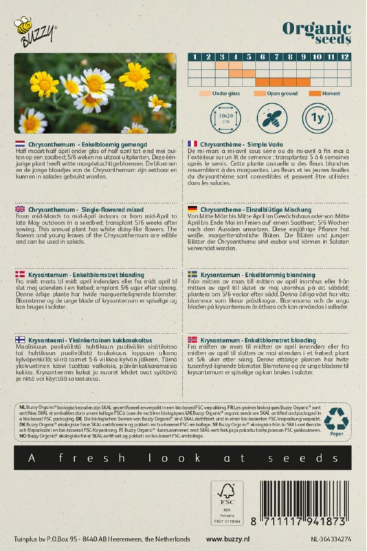 Chrysanthemum zaden achterkant zakje